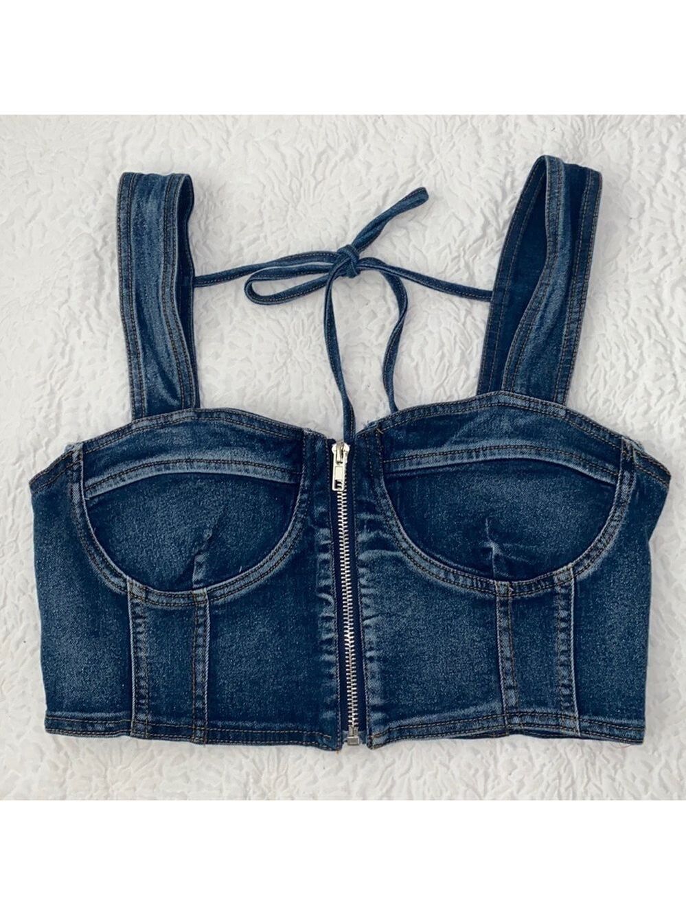 Spring Haze L.A. Zip Up Bustier Denim Top